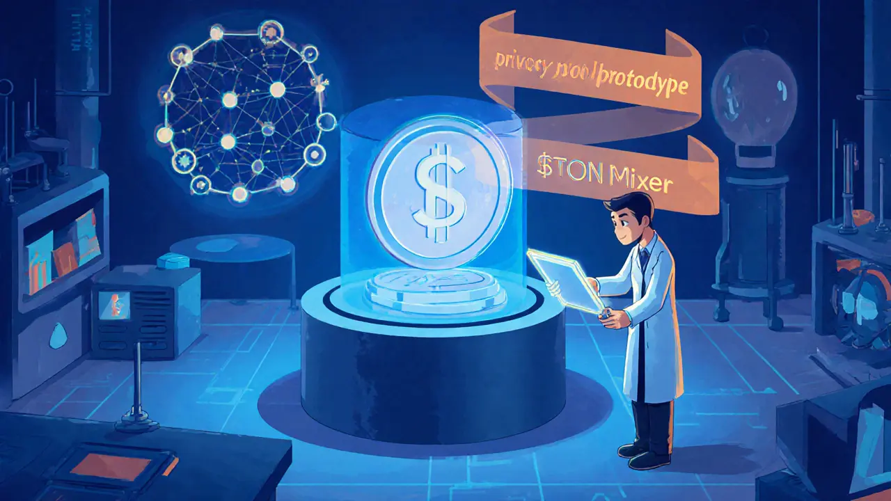 Researcher examines empty pedestal where a $TON Mixer token would be.