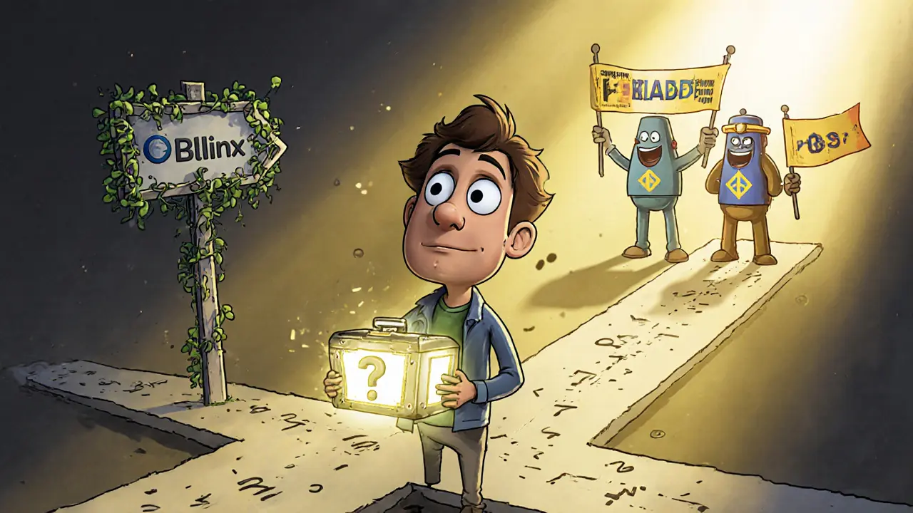 Cautious user with hardware wallet choosing safe exchanges over BitBlinx.