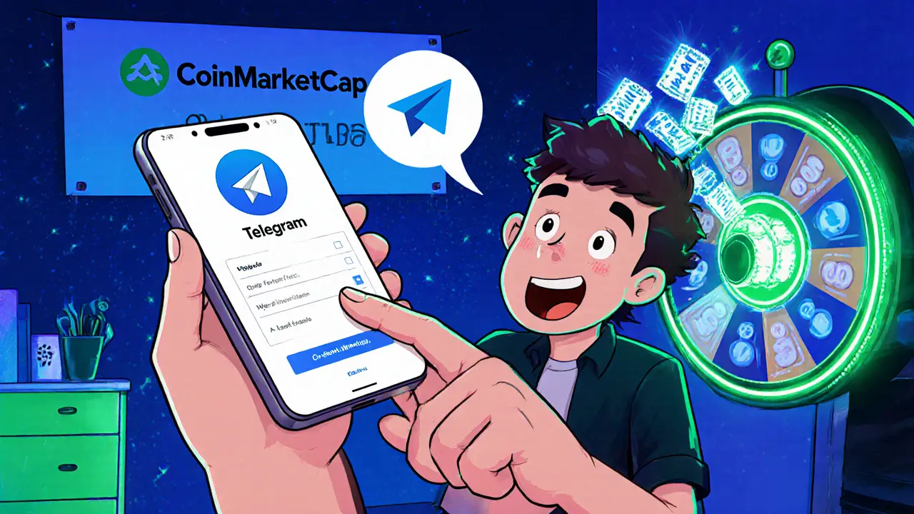 Enthusiastic user on phone checking Bunicorn Telegram and Google Form with lottery drum behind.