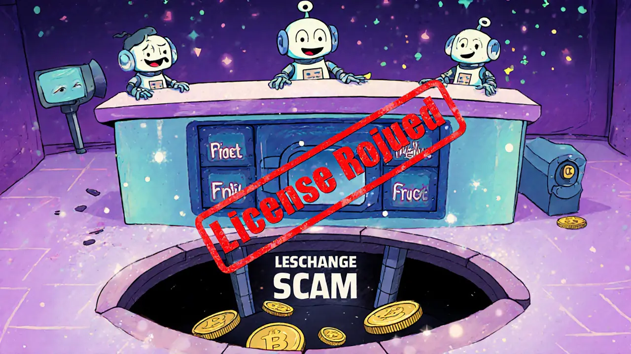 Deceptive crypto counter with robots offering fake profits while coins vanish into a black hole.