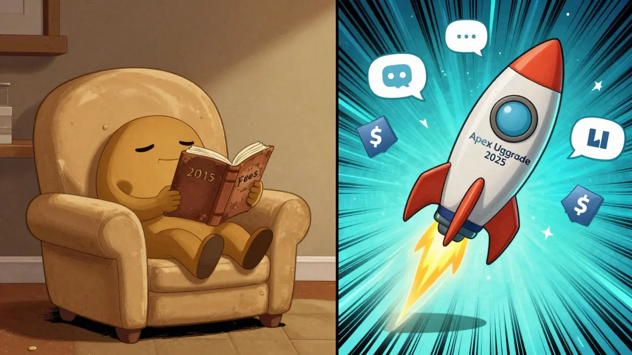 Split-screen: a tired old OMNI token vs. an energetic new one launching into space.