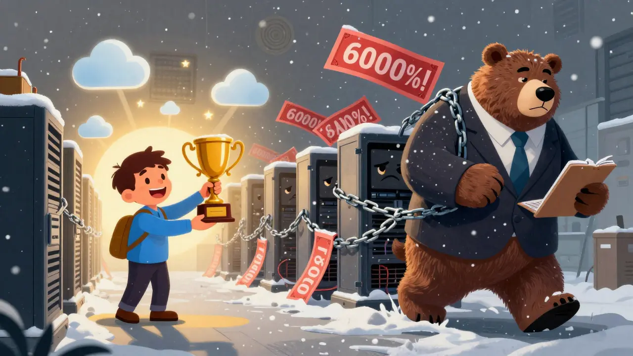 Split scene: happy tech company getting tax rewards vs. crushed miners dragged away by a bear in a suit.