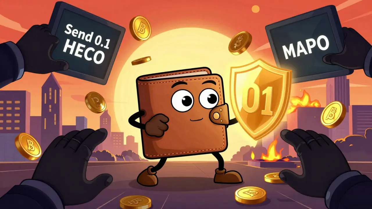 A heroic wallet avoiding scammer hands while connecting to the real ButterSwap site under a glowing shield.