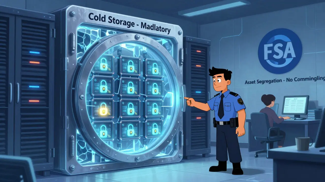 Crypto server room with 95% of funds in cold storage under strict supervision.