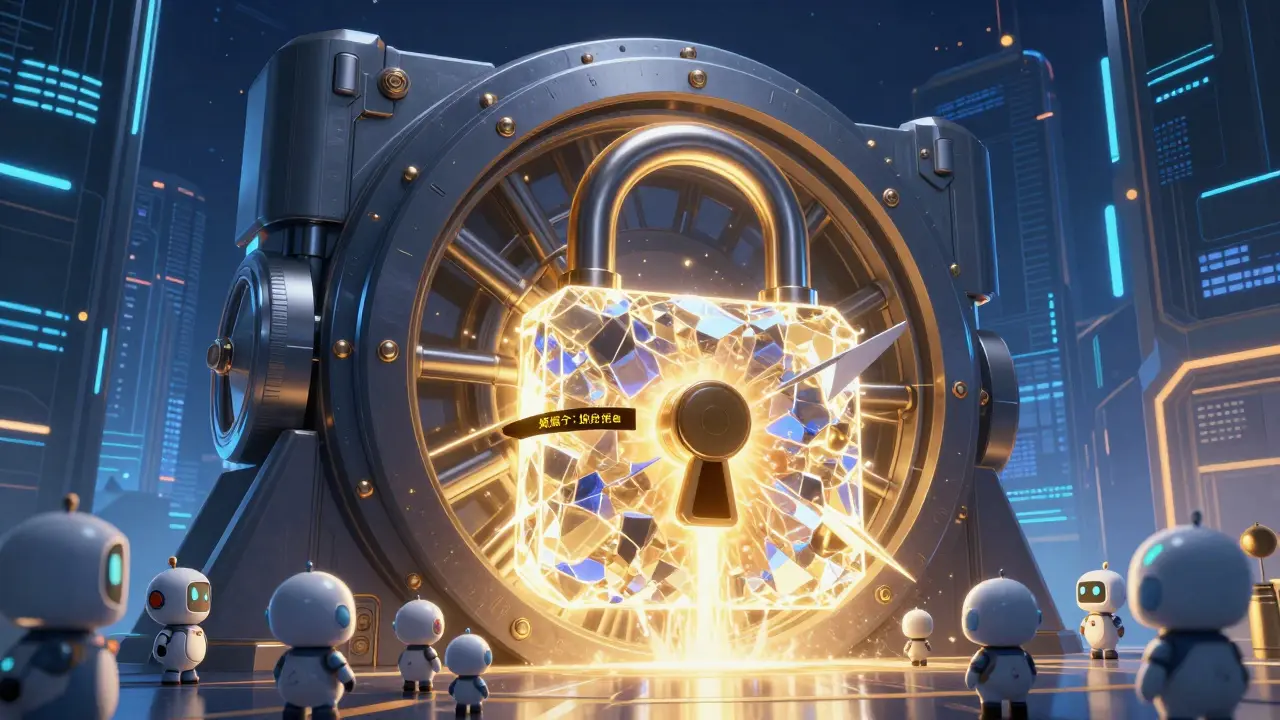 A futuristic digital vault with a glowing lock being permanently sealed.