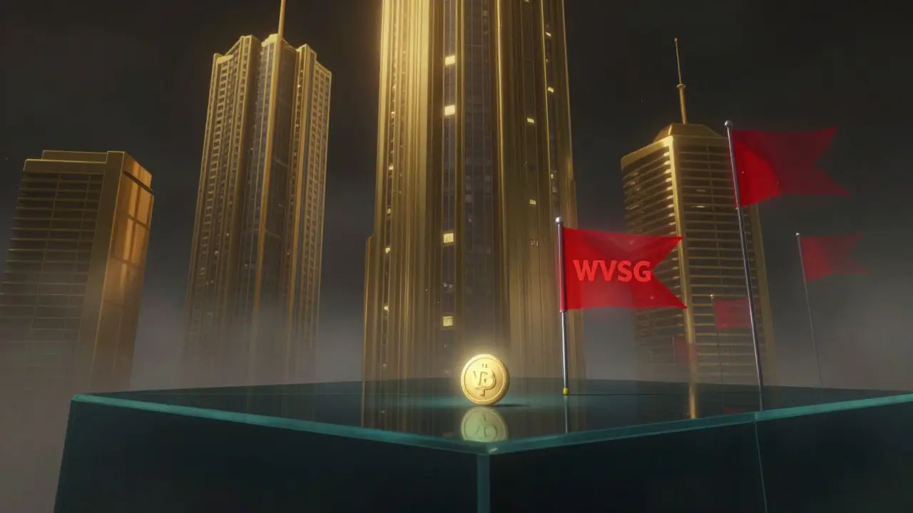 A small glowing token on a dark plateau overshadowed by massive golden skyscrapers.