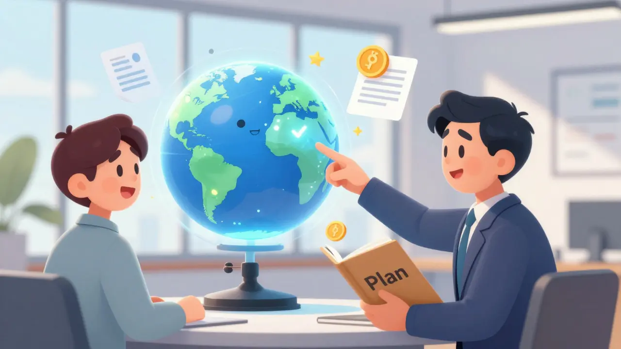 Advisor explaining global relocation plan to a client