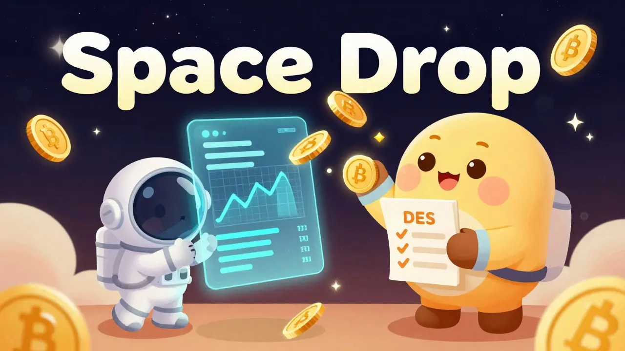 Astronaut collecting DES tokens from space-themed reward clouds.