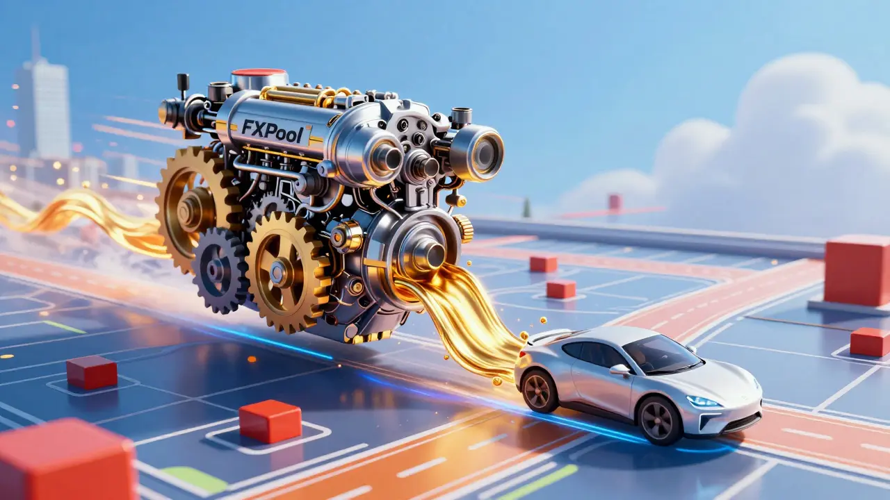 Futuristic car navigating efficient liquidity paths