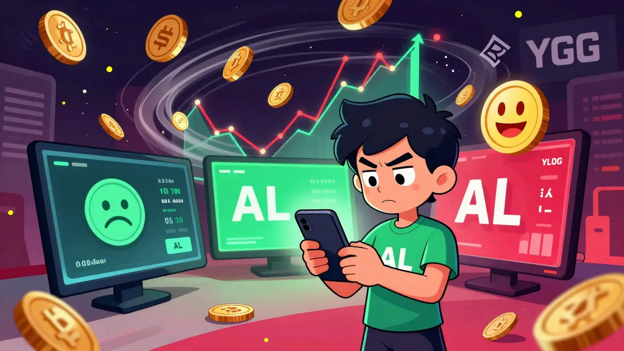 Gamer checking conflicting AL token prices on phone screens