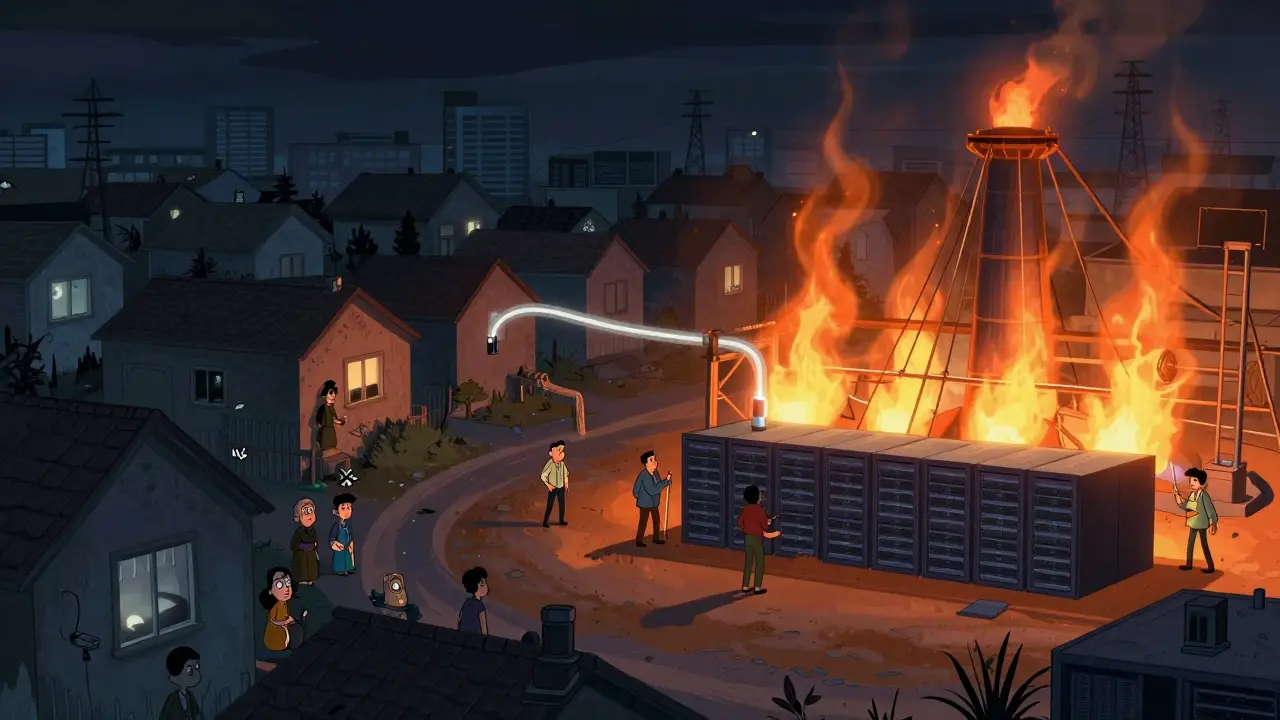 Contrast between blackout homes and powered mining facilities