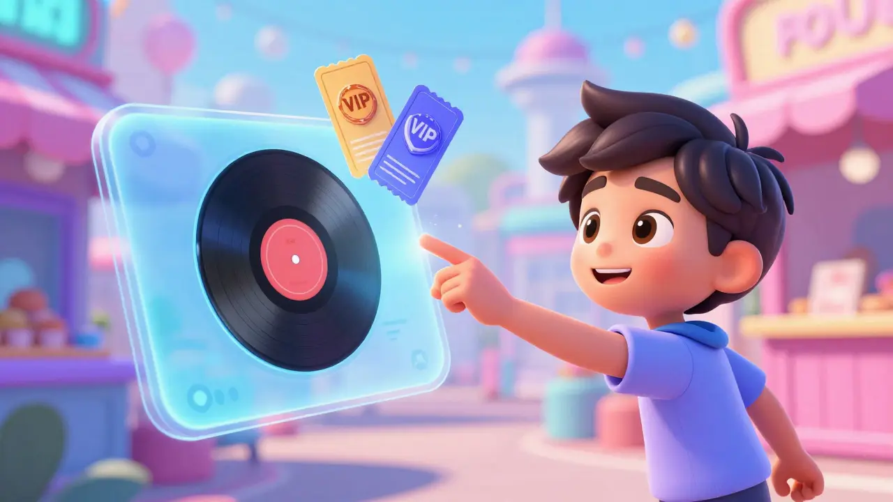 Fan collecting exclusive perks like vinyl and passes from an NFT