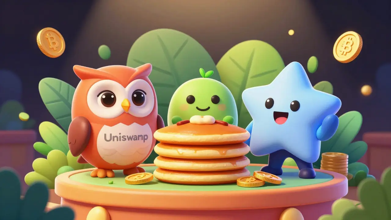 Friendly mascots for safe crypto exchanges on a bright platform