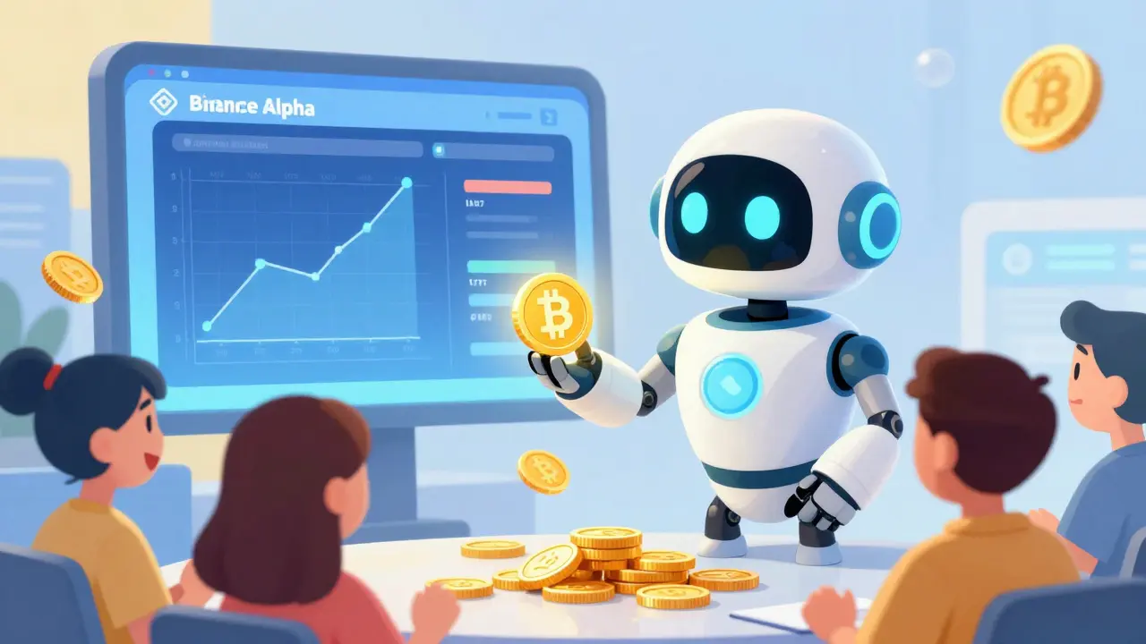 Friendly robot assistant distributing glowing coins to happy users