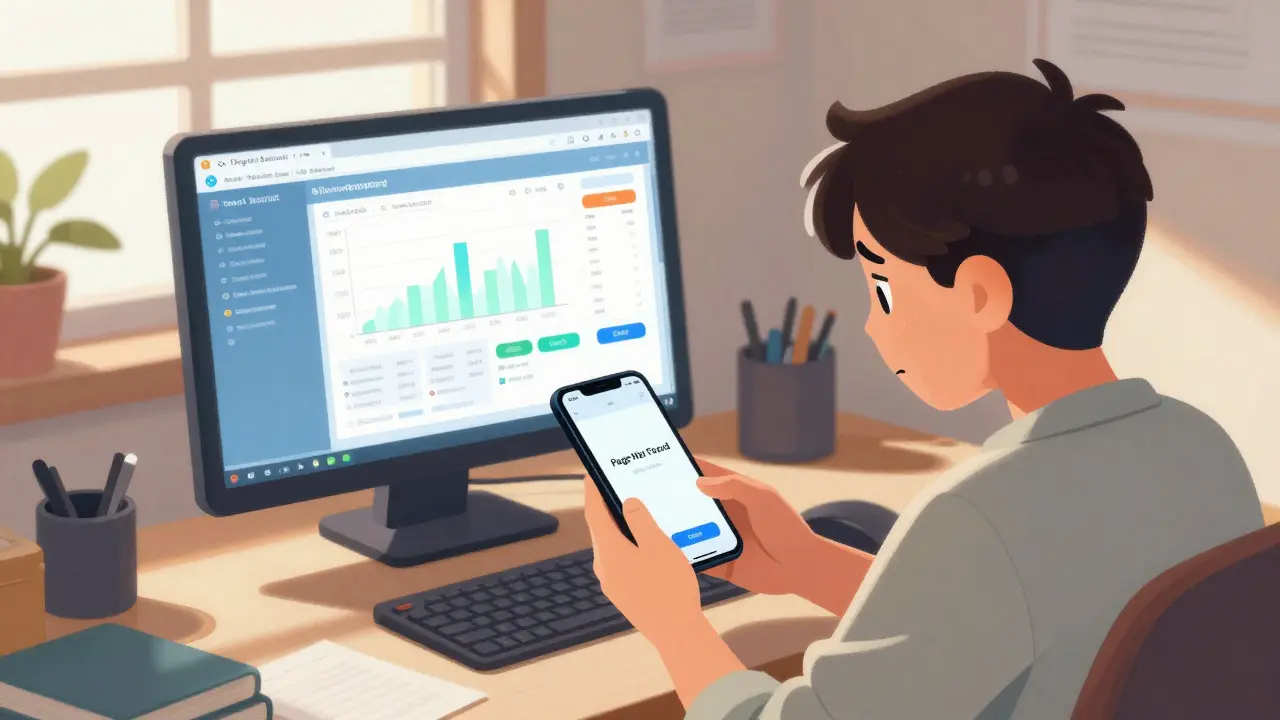 Frustrated trader holding phone next to desktop computer