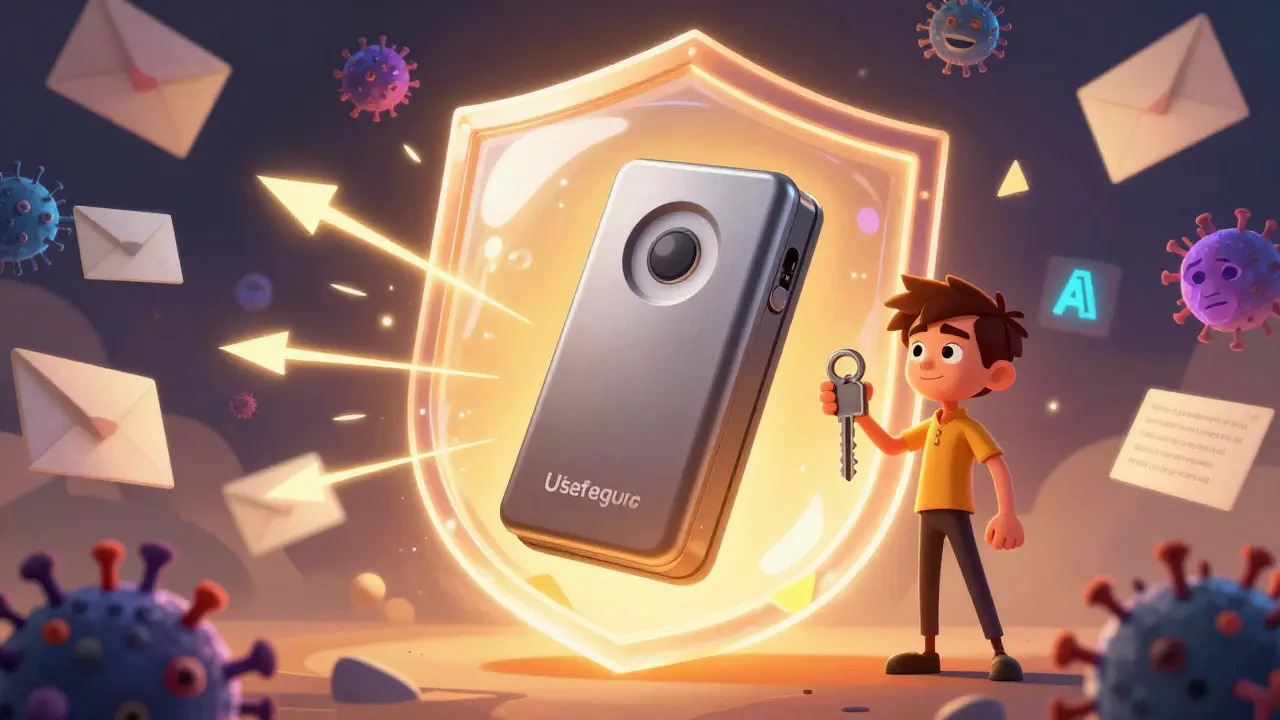 Hardware wallet protected by shield against digital phishing attacks