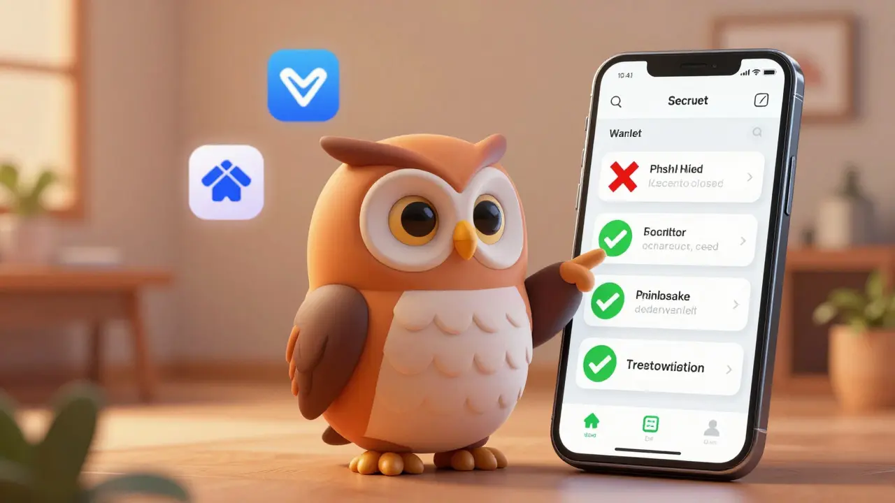 Digital guardian warning about crypto scams and secure wallets