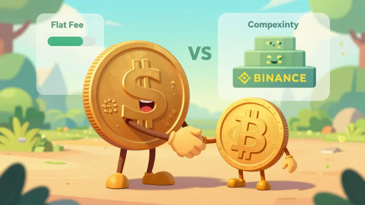 Friendly AUD and Bitcoin characters shaking hands
