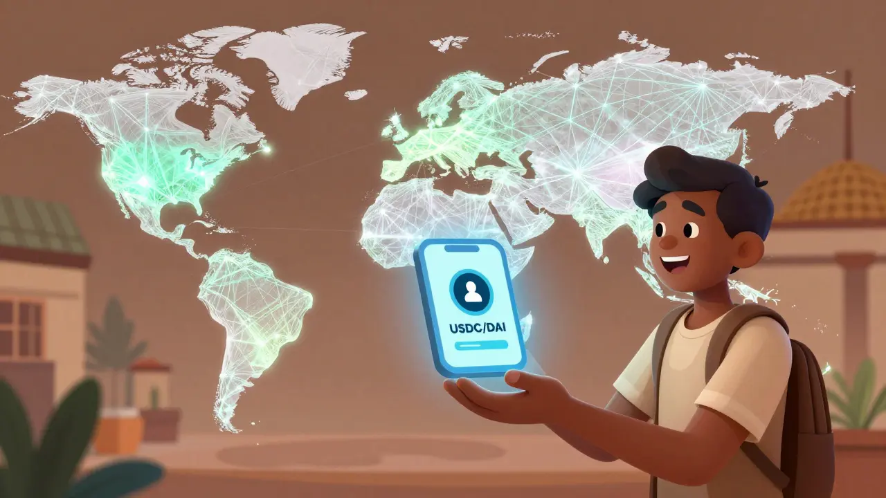 Global map showing instant crypto payments reaching creators in emerging markets.