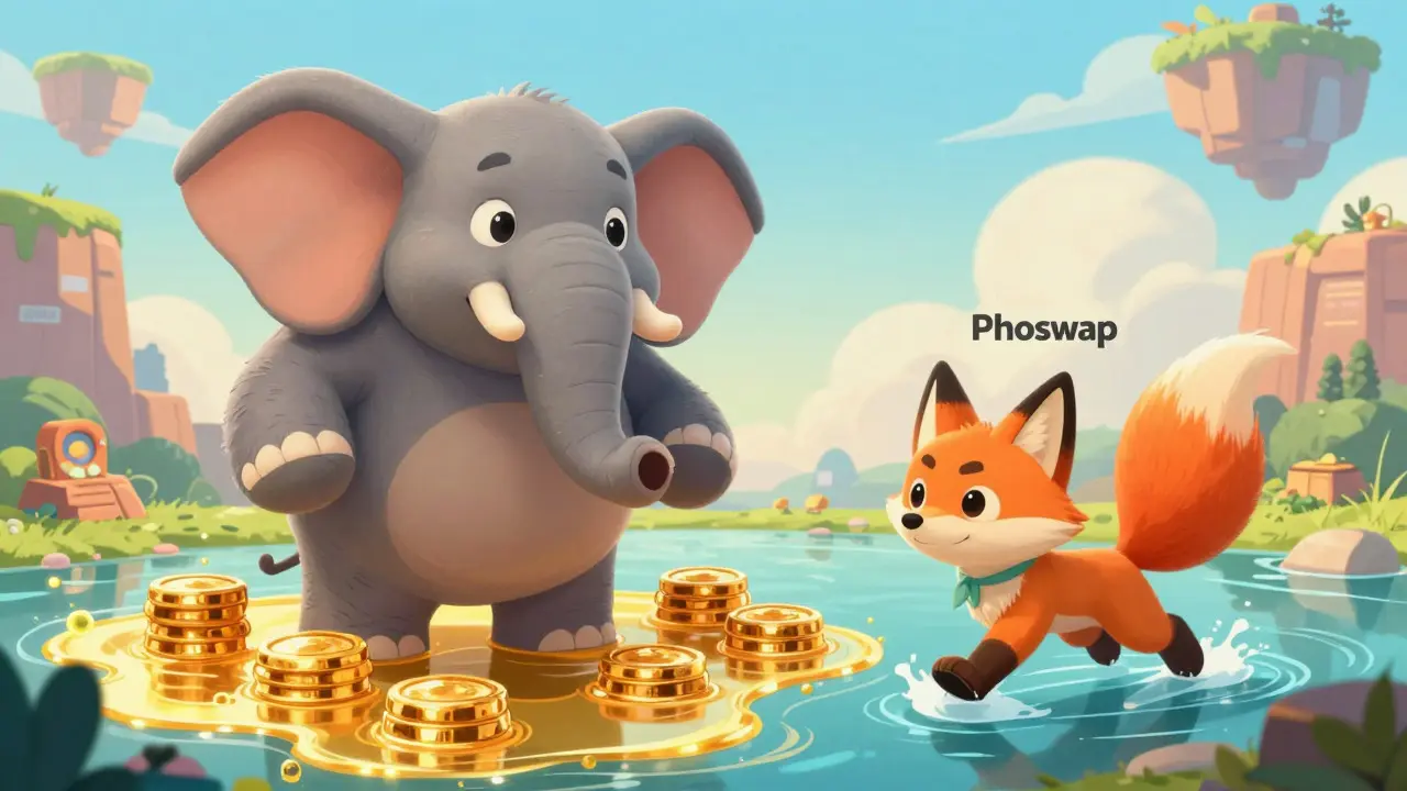 PancakeSwap elephant vs Phoswap fox in liquidity comparison