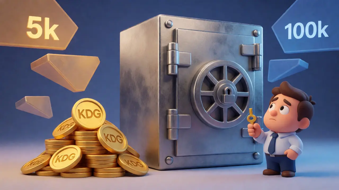 Confused cartoon investor facing a large vault requiring significant staking deposits.