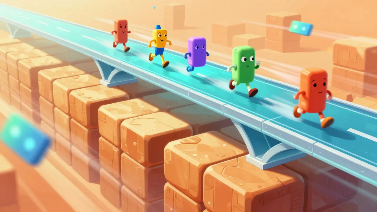 Fast Layer 2 bridge carrying data over a slow base blockchain layer