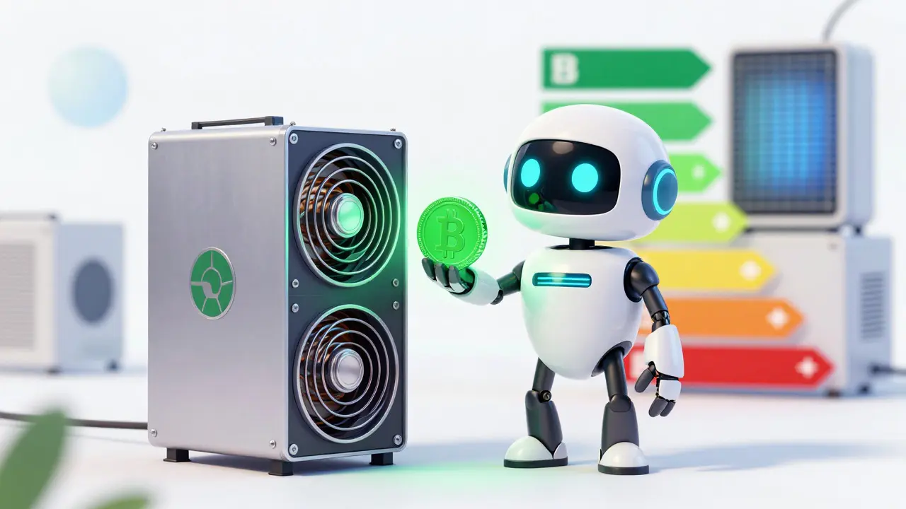 Robot with efficient miner and profit symbol in bright setting