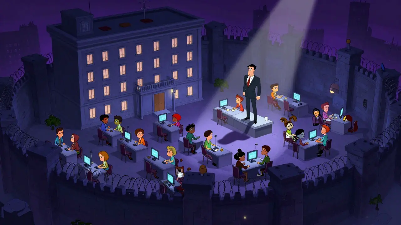 Trapped workers inside a fortified scam compound