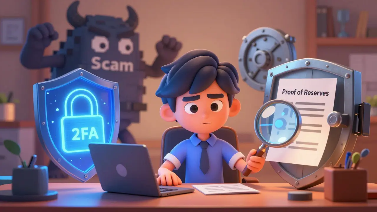 User protected by security shields against crypto scam monster
