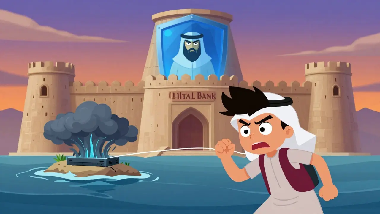 Young character struggling to access offshore crypto while protected by central bank