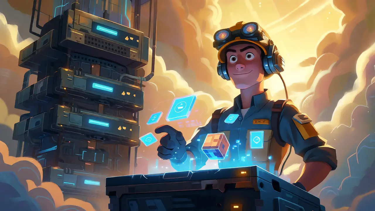 A miner building his own block template with holograms while ignoring a server.