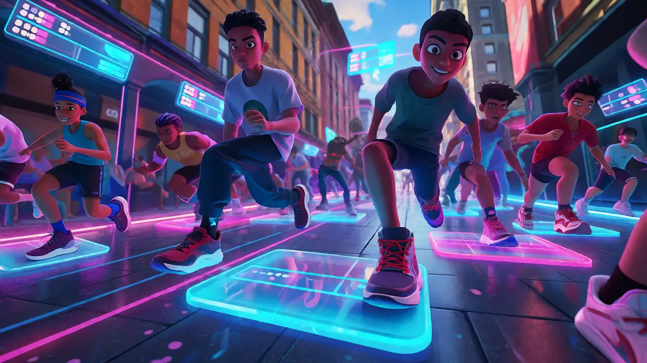 Cartoon characters racing in an AR-enabled move-to-earn game