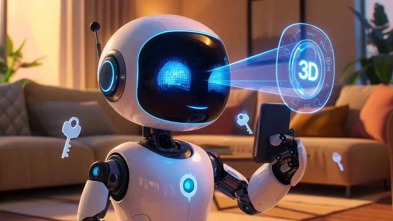 Robot wallet assistant scanning face for 3D FaceLock security