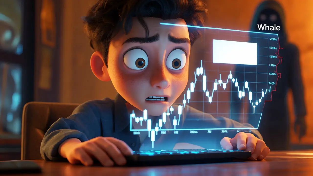 Frustrated trader watching glitching crypto charts fail to load