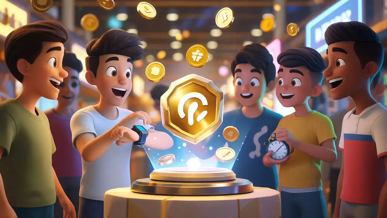 Gamers celebrating an airdrop claim with floating coins and a verified badge