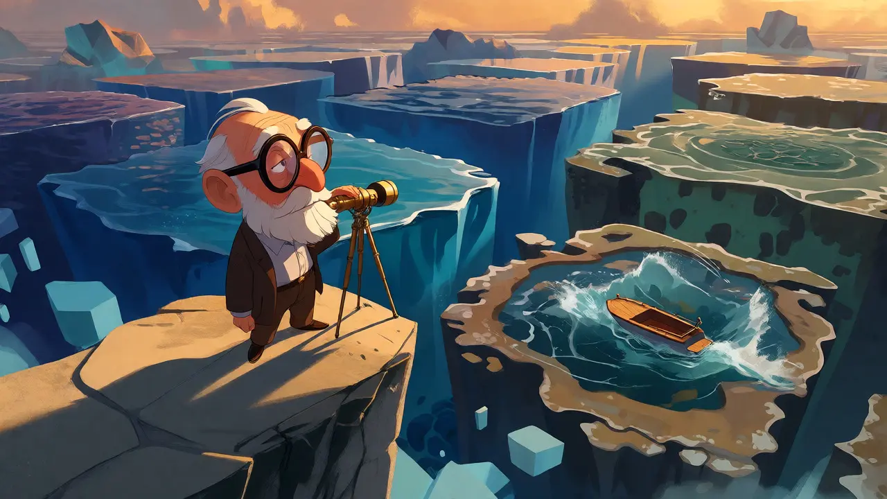 Trader comparing liquidity depths of bonds, stocks, and altcoins via ocean metaphor.